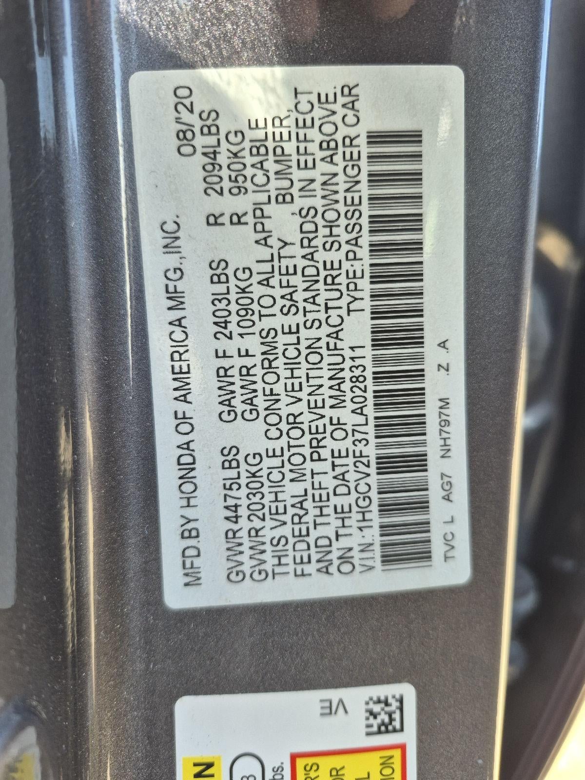 2020 Honda Accord Sedan Sport